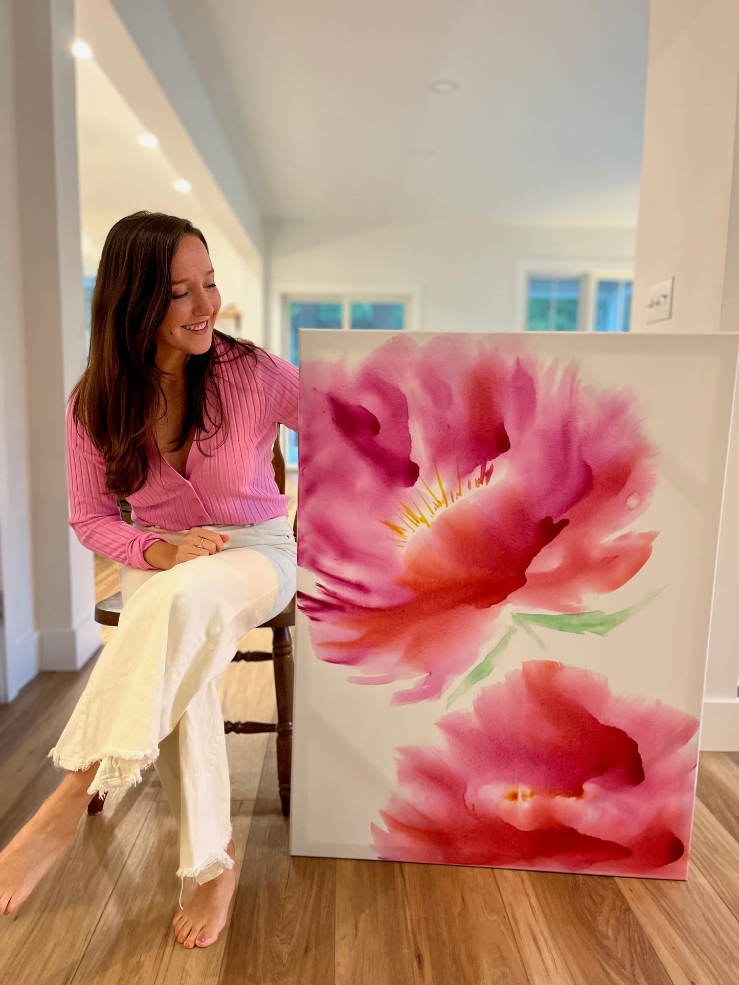 "Pop of Pink" - 30 x 40 Watercolor on Canvas