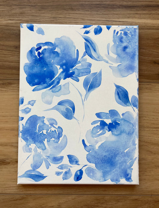 "Sapphire Blooms" - 9 x 12 Watercolor on Canvas