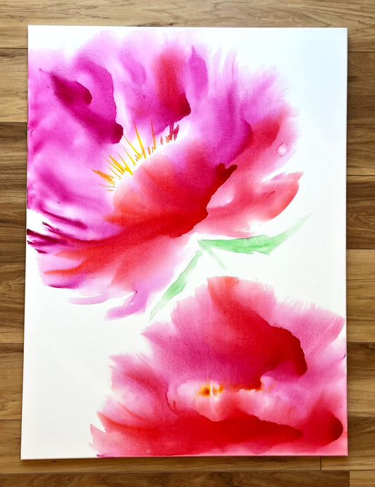 "Pop of Pink" - 30 x 40 Watercolor on Canvas